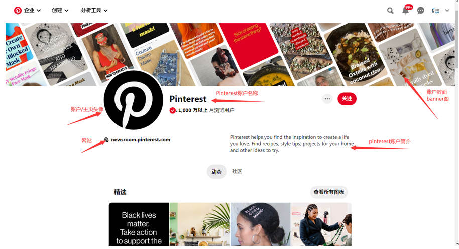 Pinterest账户结构和模块布局