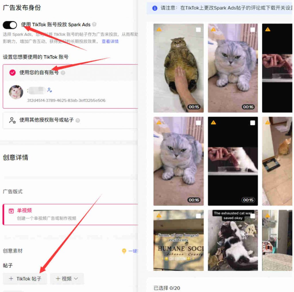 使用TikTok账号投放Spark Ads